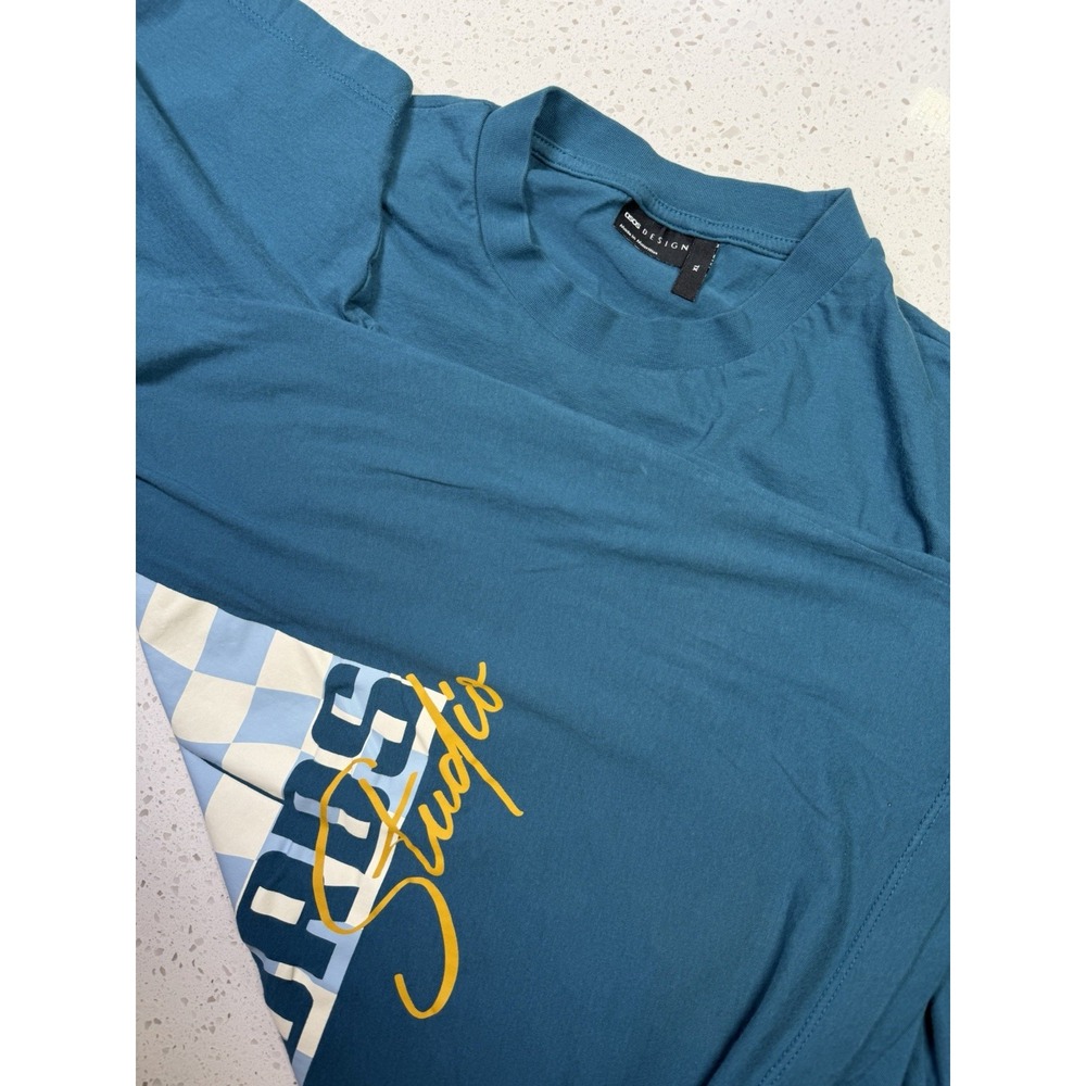 ASOS DESIGN Sunrise Records Studio Graphic Blue T-Shirt Crew Neck Size XL - Picture 7 of 7